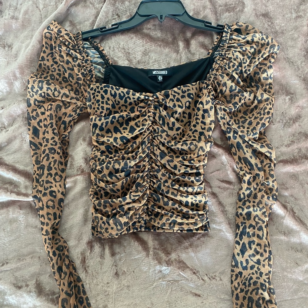 Missguided brown leopard milkmaid top size small